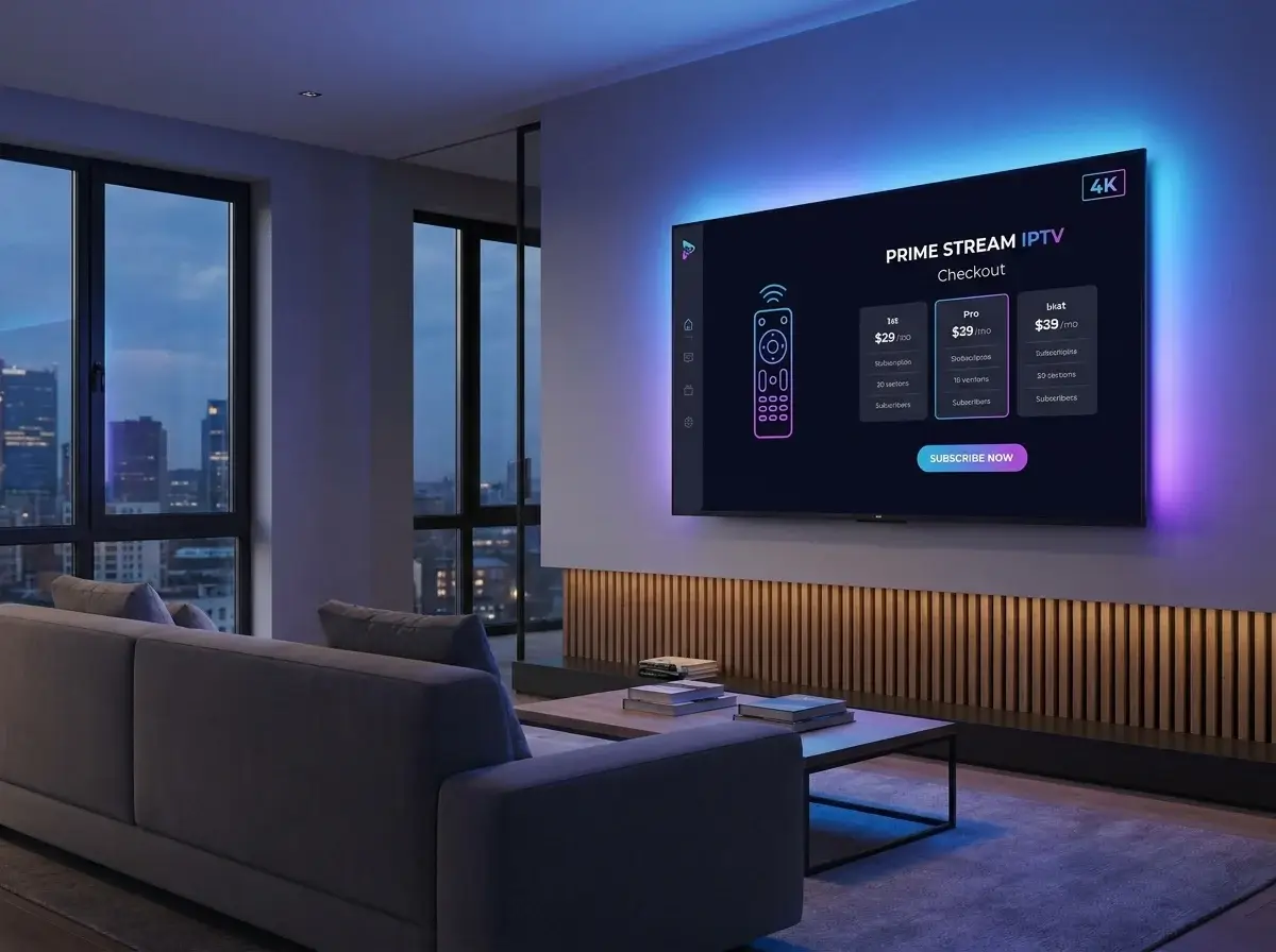 Inline IPTV streaming across a TV, laptop, and smartphone
