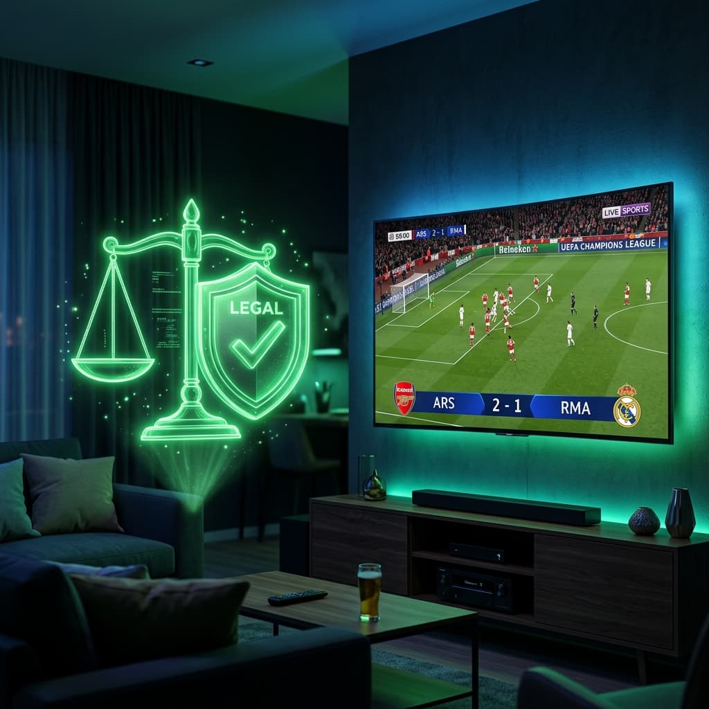 Een weegschaal die de wetgeving en legaliteit rondom IPTV abonnementen in Nederland illustreert.